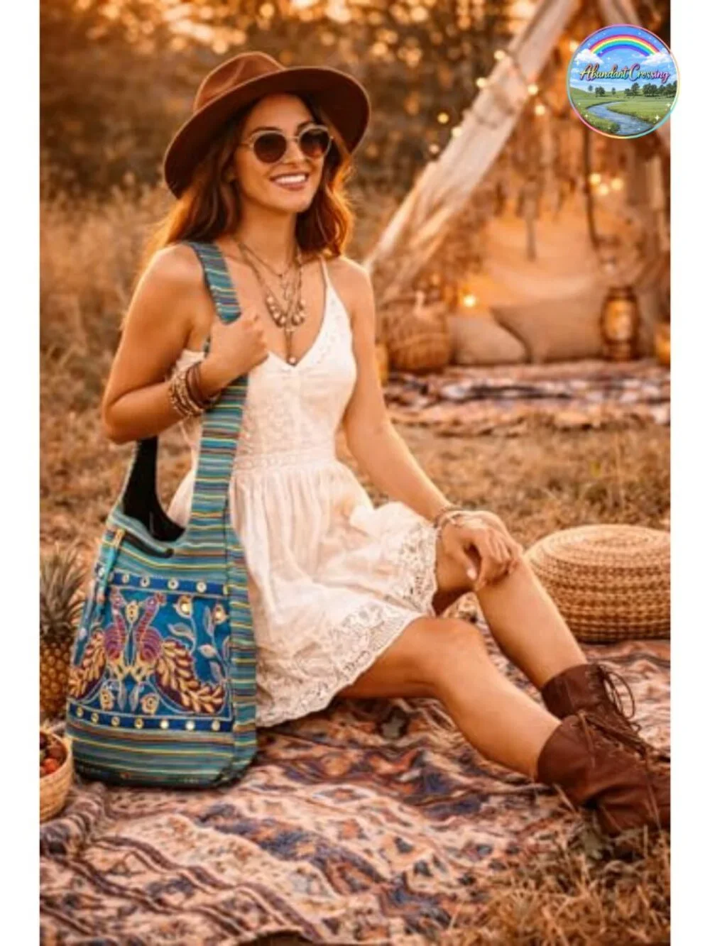 Handmade Cotton Jacquard Hobo Shoulder Bag Boho Floral Quilted Crossbody Tote